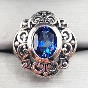 Genuine Oval London Blue Topaz 925 Sterling Silver Statement Vintage Ring